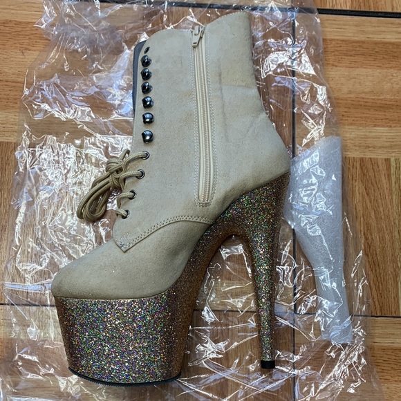 Pleaser Adore Beige Suede w/ Beige Sparkle - NWT 7 (Sold Out Online 1020fsmg) - Picture 4 of 7